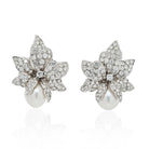 18K White Gold Diamond And Pearl Flower Cluster Earrings - The Back Vault