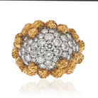 Van Cleef & Arpels 18K Yellow Gold Pave Diamond Cluster Textured Beaded Ring - The Back Vault