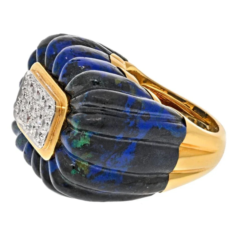 David Webb Platinum & 18K Yellow Gold Azurmalachite Fluted Diamond Ring - The Back Vault