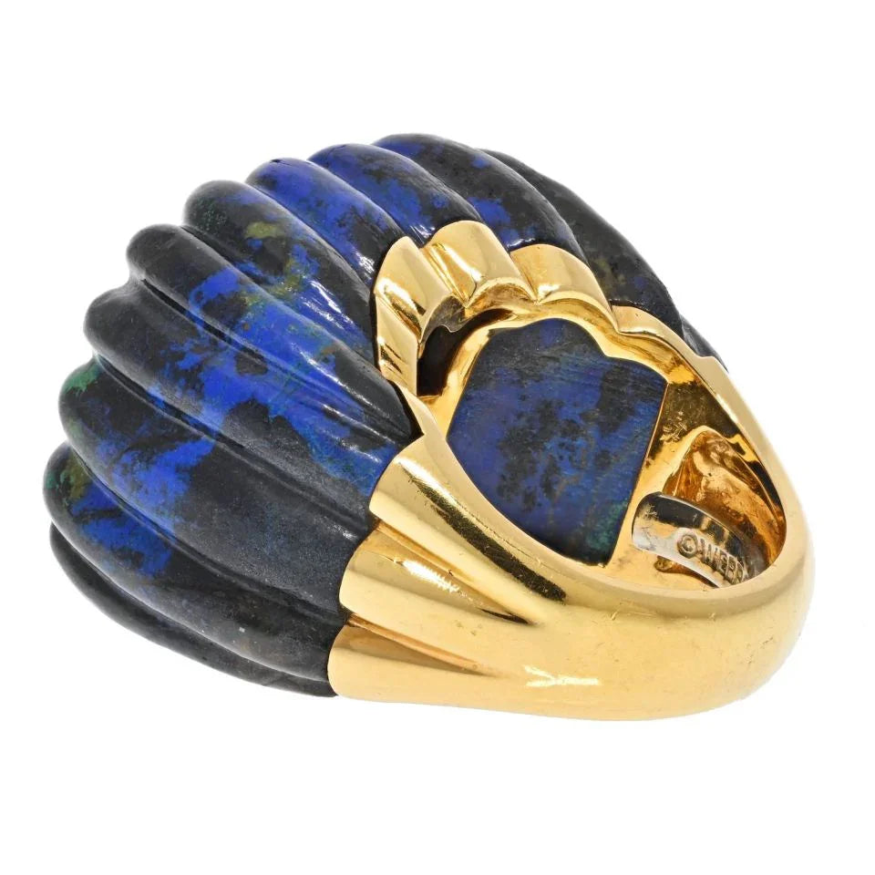David Webb Platinum & 18K Yellow Gold Azurmalachite Fluted Diamond Ring - The Back Vault