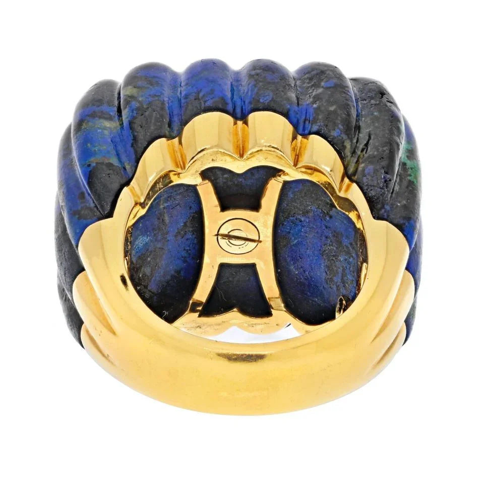 David Webb Platinum & 18K Yellow Gold Azurmalachite Fluted Diamond Ring - The Back Vault