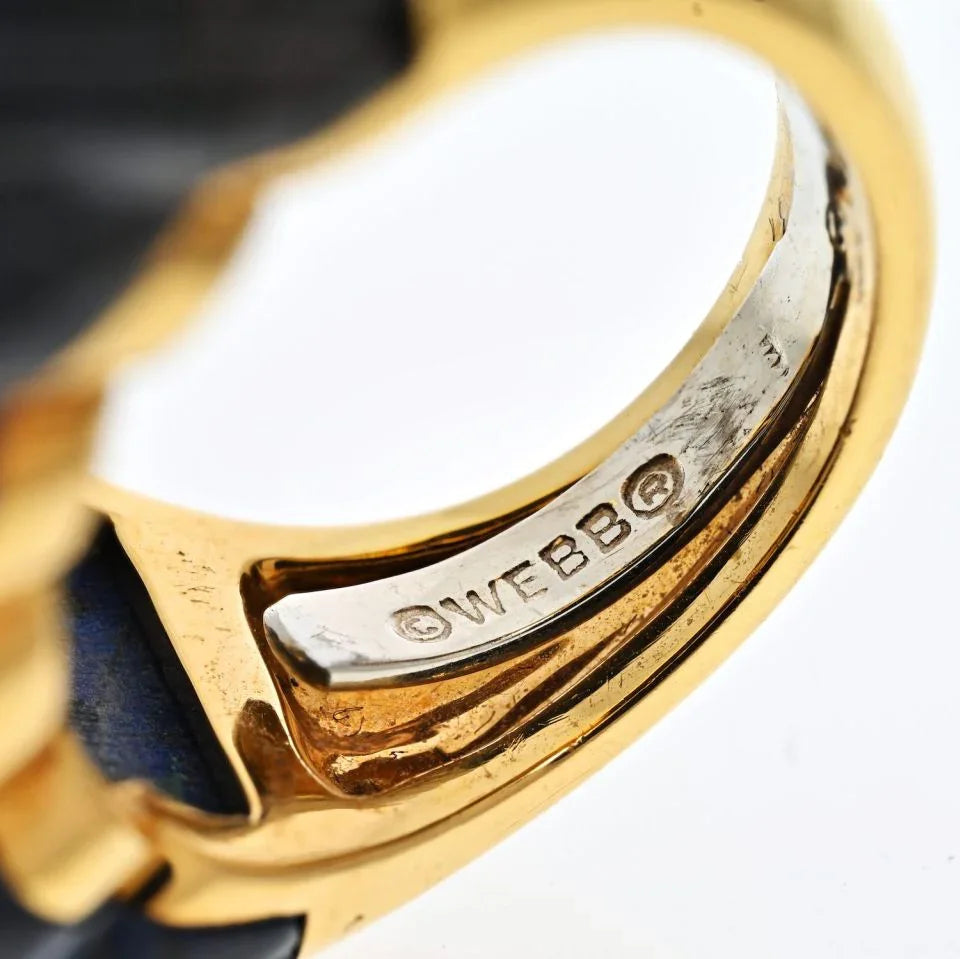 David Webb Platinum & 18K Yellow Gold Azurmalachite Fluted Diamond Ring - The Back Vault