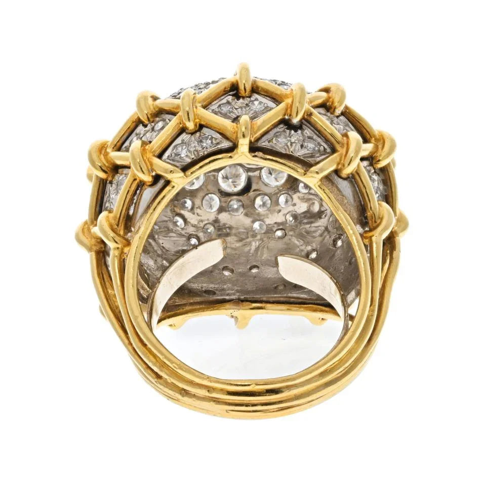 David Webb Platinum & 18K Yellow Gold Geodesic Dome Diamond Ring - The Back Vault