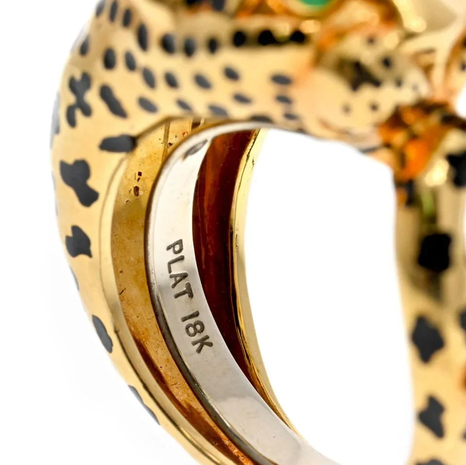 David Webb Platinum & 18K Yellow Gold Cute Diamond Leopard Ring - The Back Vault