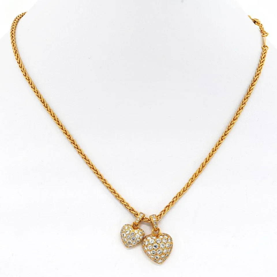 Cartier 18K Yellow Gold Two Diamond Heart Charms On A Chain Necklace - The Back Vault