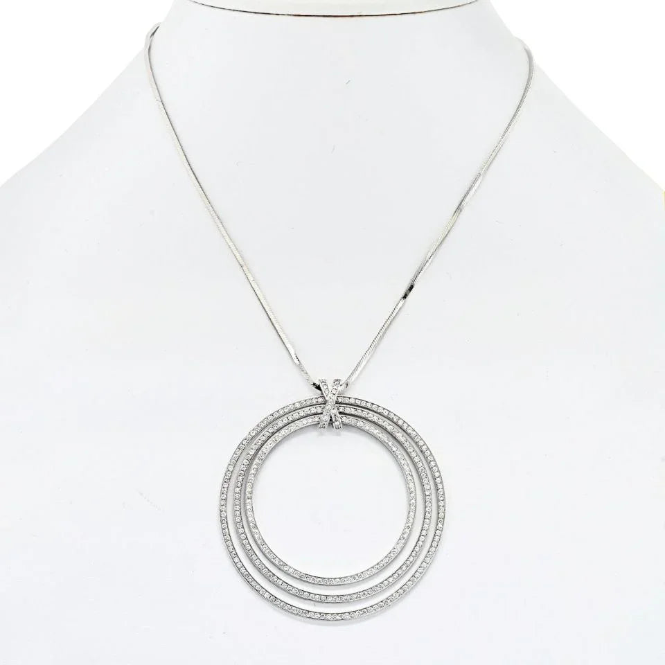 Cartier 18K White Gold Three Tiered Ring Pave Set Pendant Necklace - The Back Vault