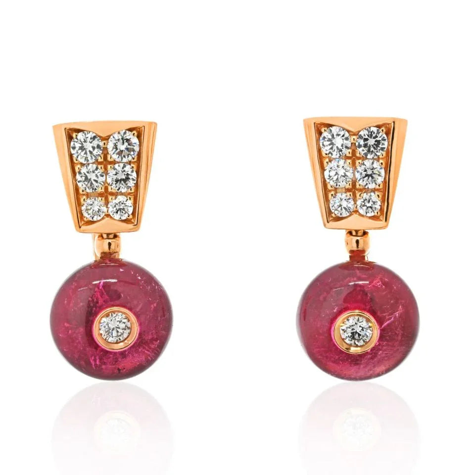 Bvlgari 18K Yellow Gold Tourmaline, Diamond Earrings - The Back Vault