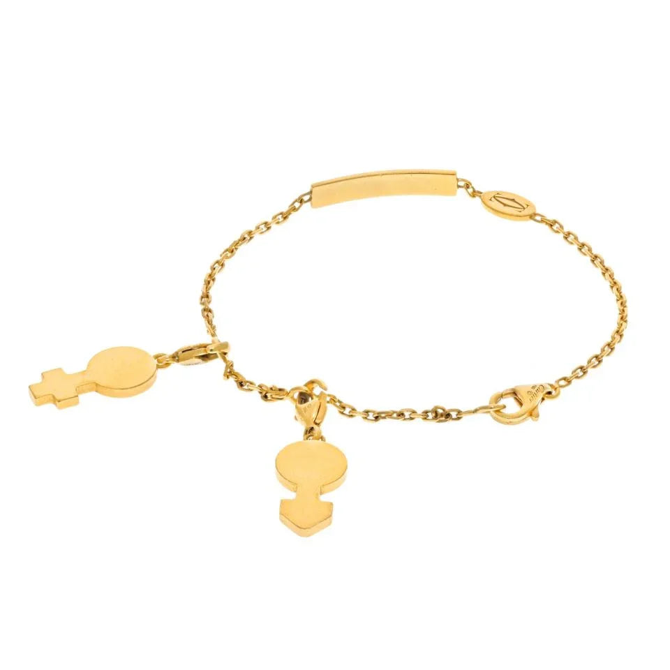 Cartier 18K Yellow Gold ID Plate His And Hers Charms Chain Bracelet - The Back Vault
