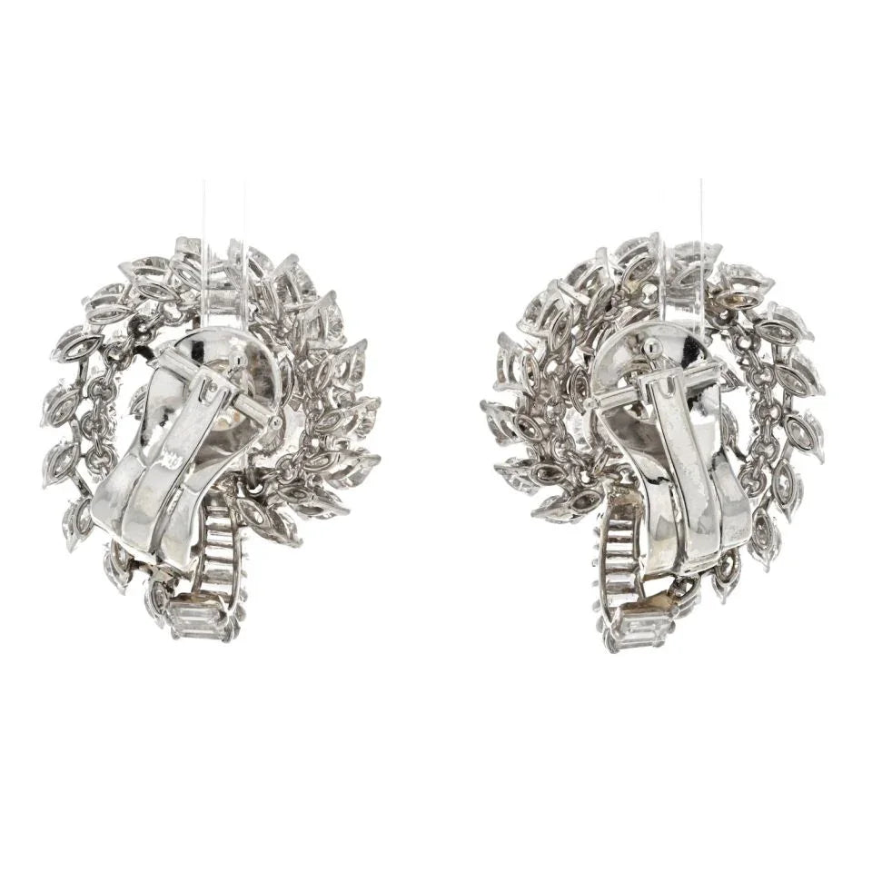 Platinum 16.00cttw Cluster Diamond Clip Earrings - The Back Vault