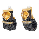 18K Yellow Gold Black Enamel Citrine Diamond Earrings - The Back Vault