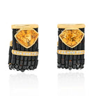 18K Yellow Gold Black Enamel Citrine Diamond Earrings - The Back Vault