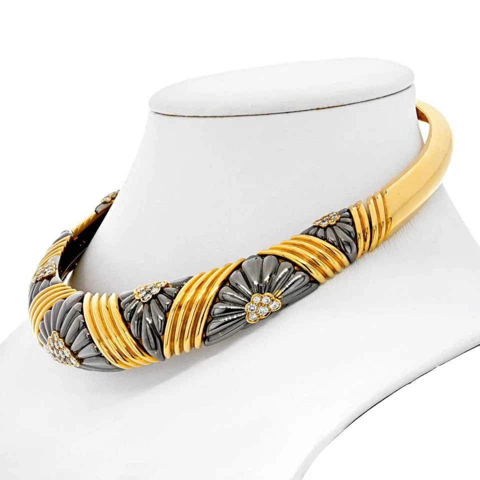 Chaumet 18K Yellow Gold Diamond Black Rhodium Collar Necklace - The Back Vault