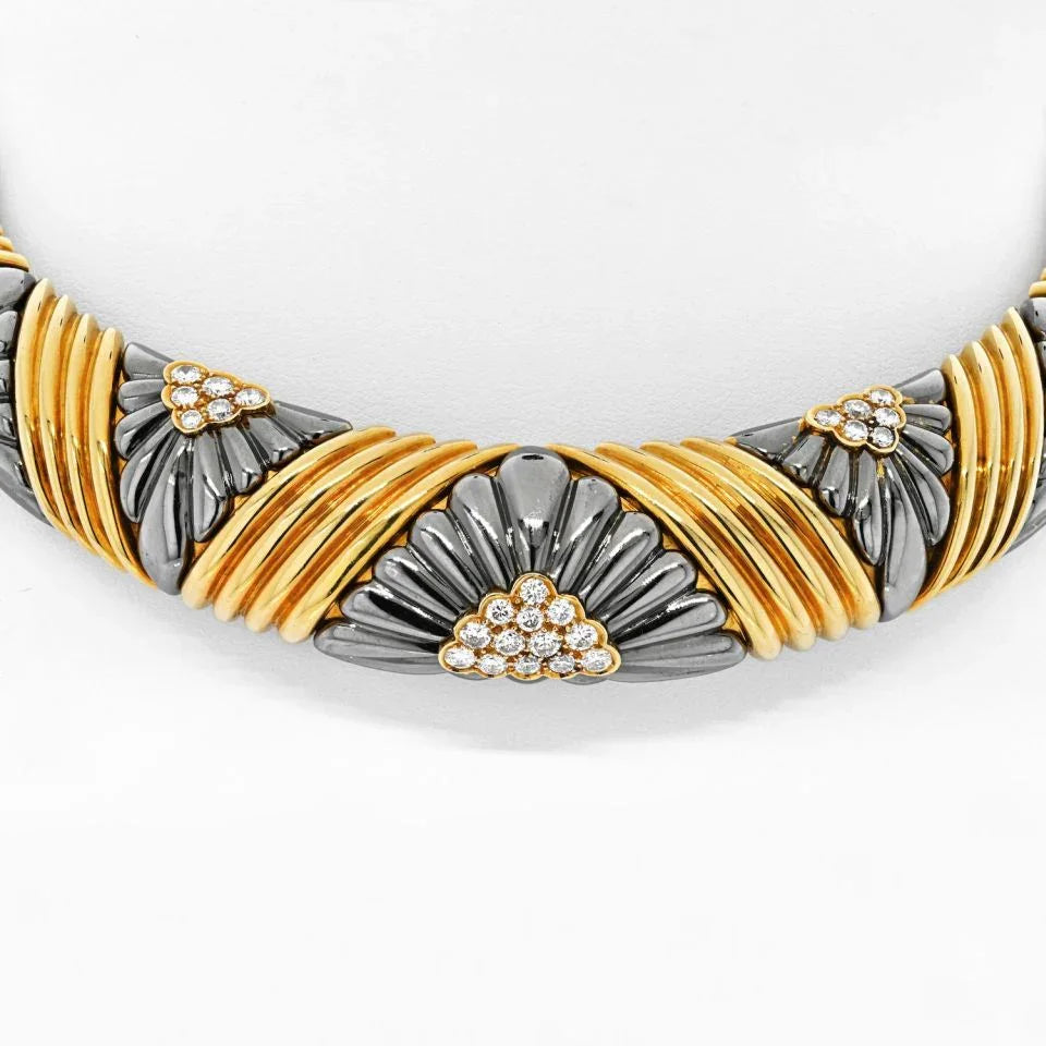 Chaumet 18K Yellow Gold Diamond Black Rhodium Collar Necklace - The Back Vault