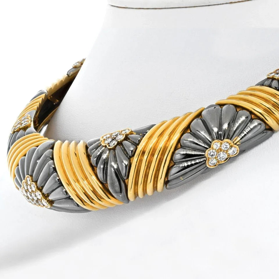 Chaumet 18K Yellow Gold Diamond Black Rhodium Collar Necklace - The Back Vault