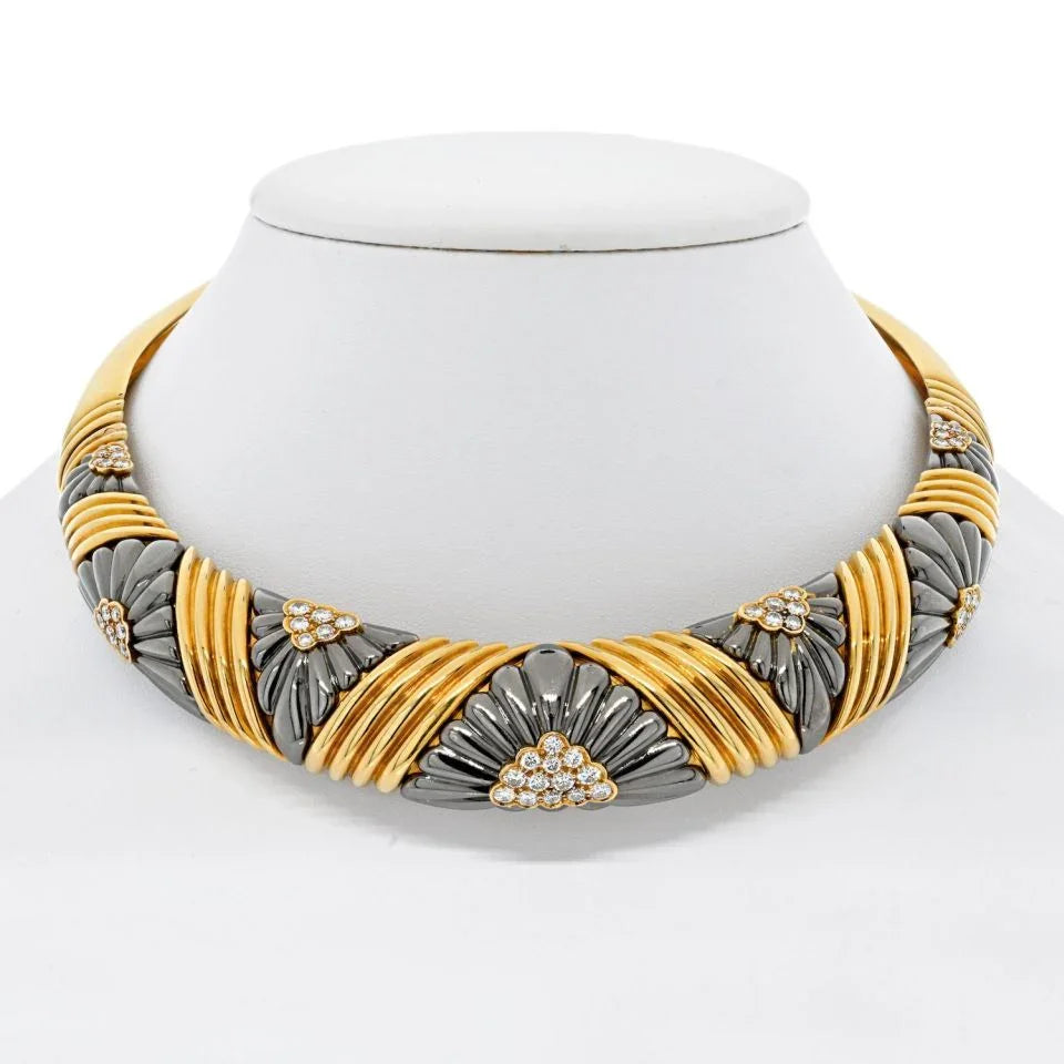 Chaumet 18K Yellow Gold Diamond Black Rhodium Collar Necklace - The Back Vault