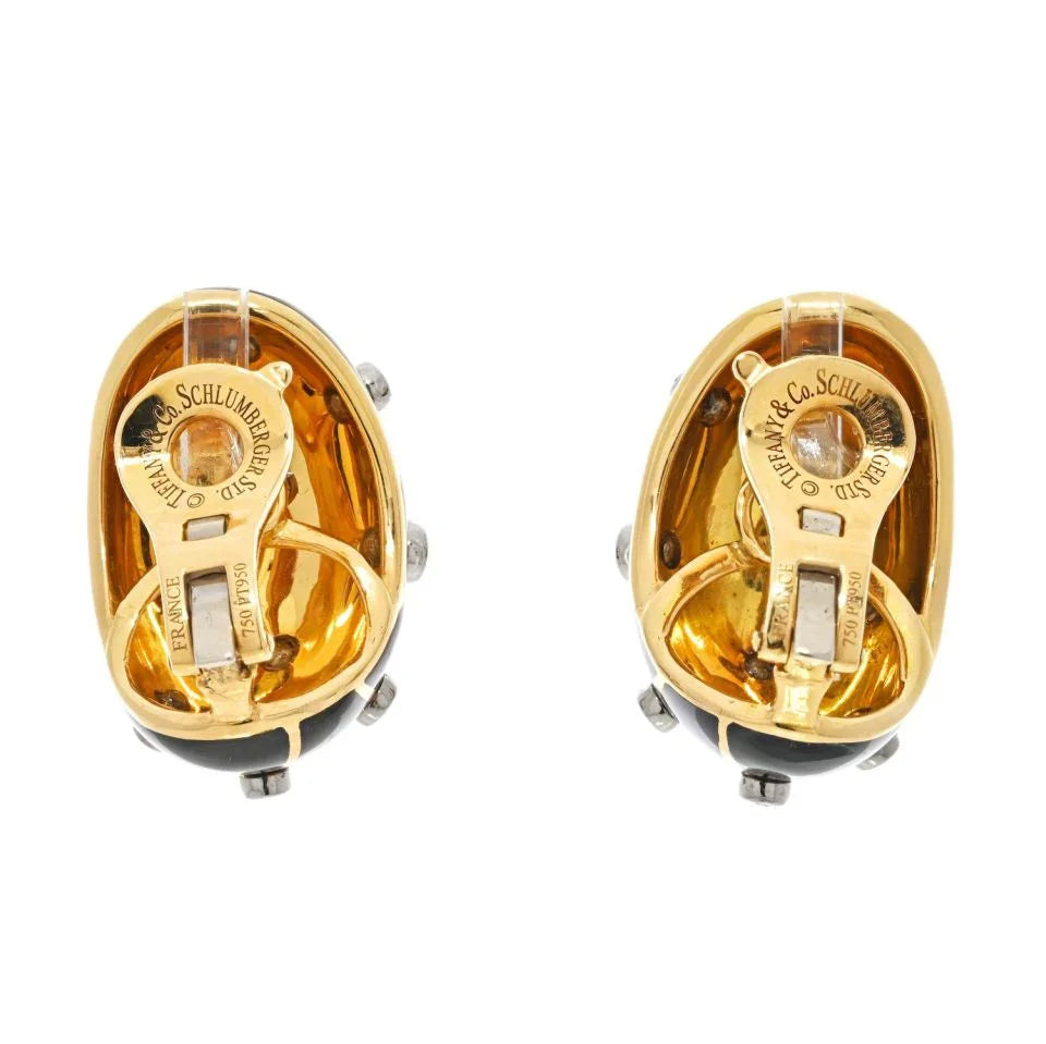 Tiffany & Co. Schlumberger Platinum & 18K Yellow Gold Enamel Diamond Banana Earrings - The Back Vault