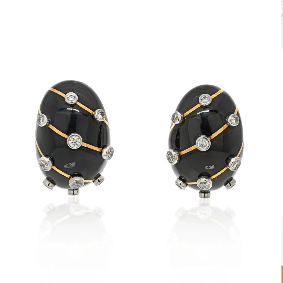 Tiffany & Co. Schlumberger Platinum & 18K Yellow Gold Enamel Diamond Banana Earrings - The Back Vault