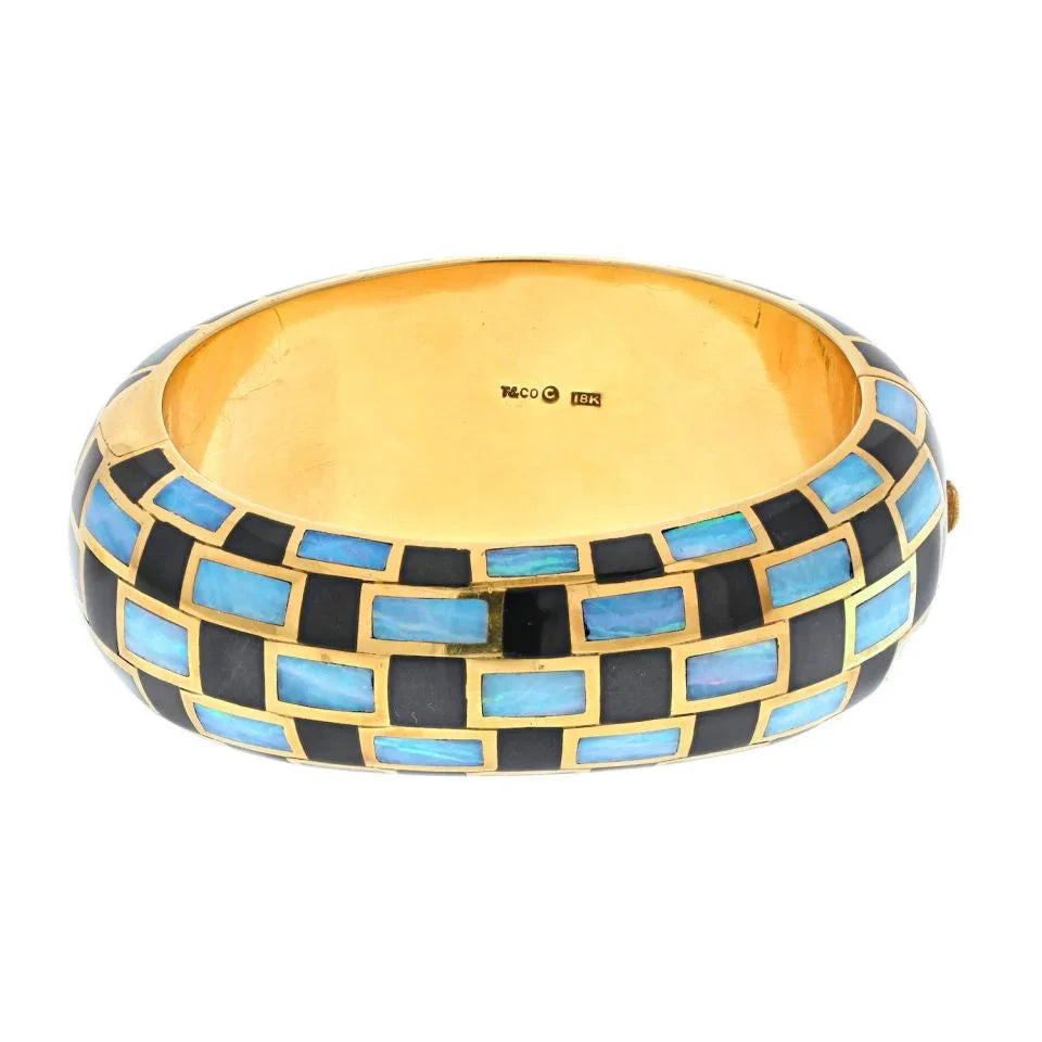 Tiffany & Co. 18K Yellow Gold Angela Cummings Opal Black Enamel Inlay Bracelet - The Back Vault