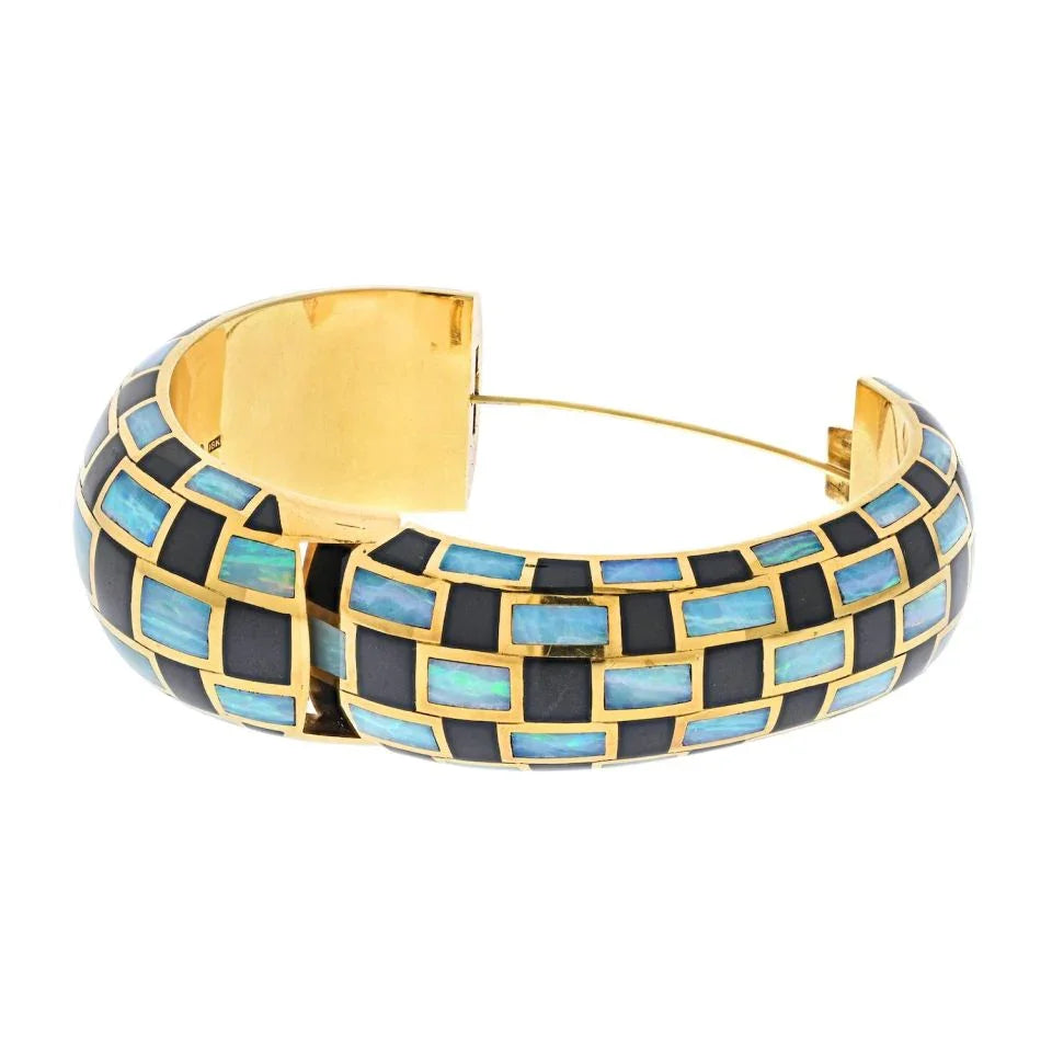 Tiffany & Co. 18K Yellow Gold Angela Cummings Opal Black Enamel Inlay Bracelet - The Back Vault