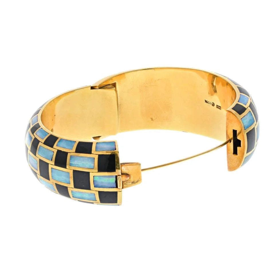 Tiffany & Co. 18K Yellow Gold Angela Cummings Opal Black Enamel Inlay Bracelet - The Back Vault