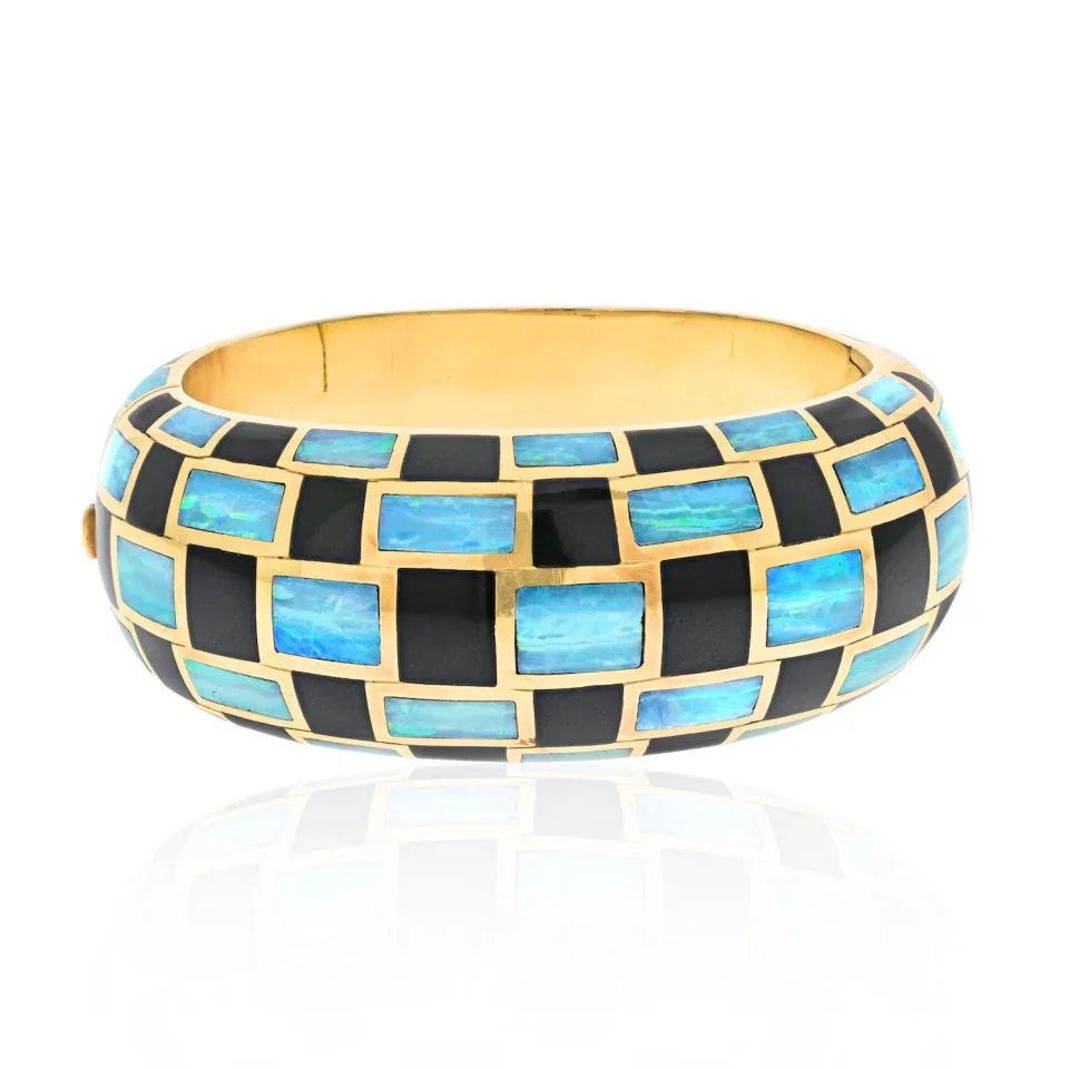 Tiffany & Co. 18K Yellow Gold Angela Cummings Opal Black Enamel Inlay Bracelet - The Back Vault