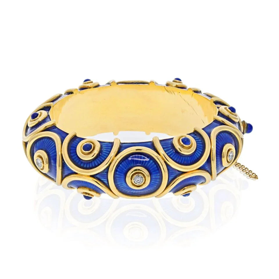 18K Yellow Gold Blue Enamel And Diamond Bracelet - The Back Vault