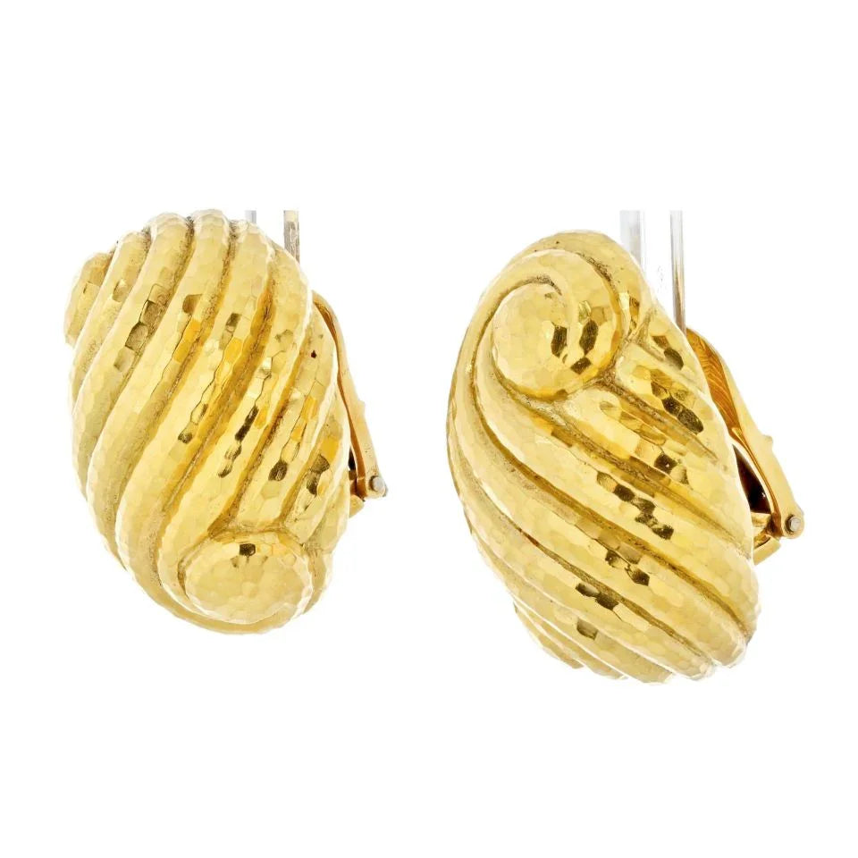 David Webb Platinum & 18K Yellow Gold Large Hammered Swirl Earrings - The Back Vault