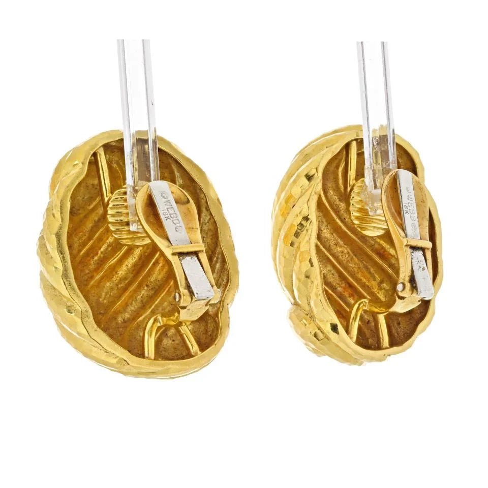 David Webb Platinum & 18K Yellow Gold Large Hammered Swirl Earrings - The Back Vault