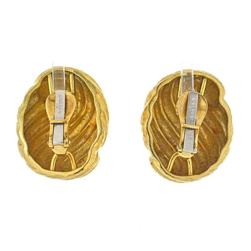David Webb Platinum & 18K Yellow Gold Large Hammered Swirl Earrings - The Back Vault