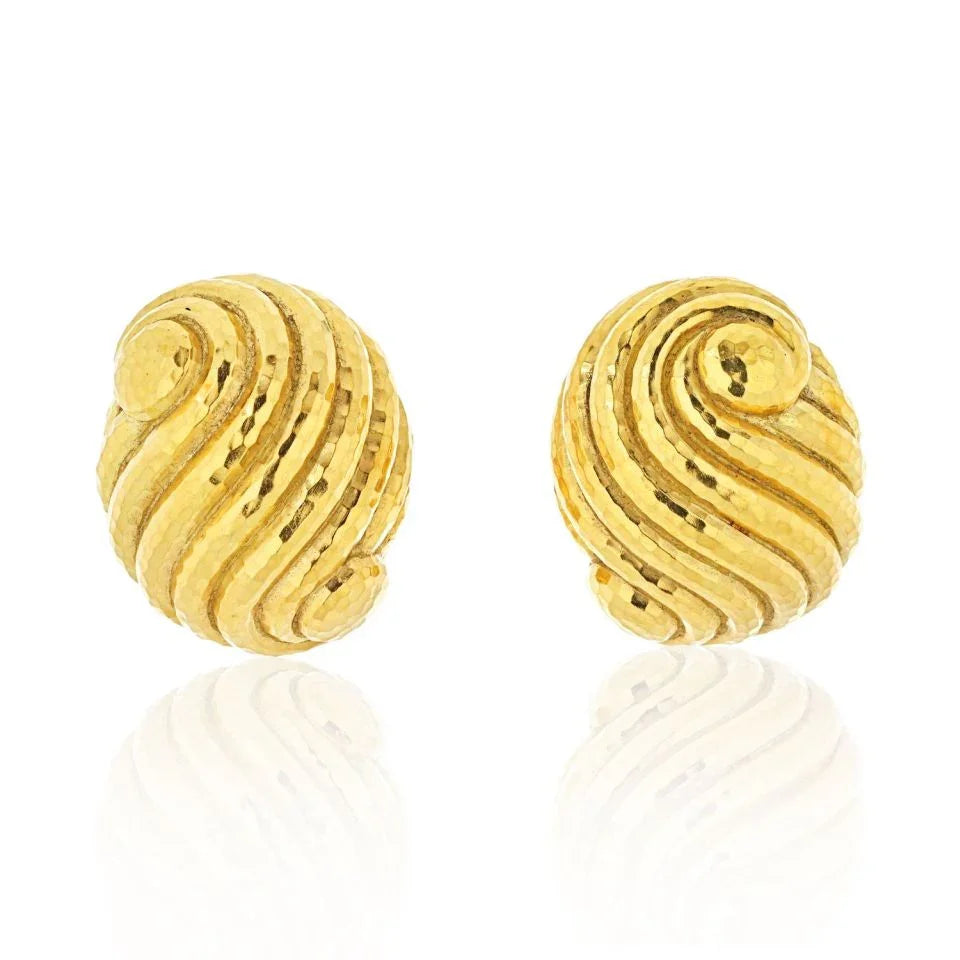 David Webb Platinum & 18K Yellow Gold Large Hammered Swirl Earrings - The Back Vault