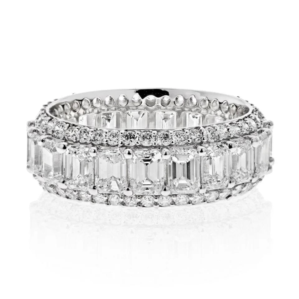 14K White Gold Emerald Cut And Round Cut Diamond Eternity Eternity