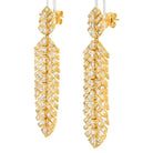 18K Yellow Gold 7.15 cttw Diamond Feather Drop Dangling Earrings - The Back Vault
