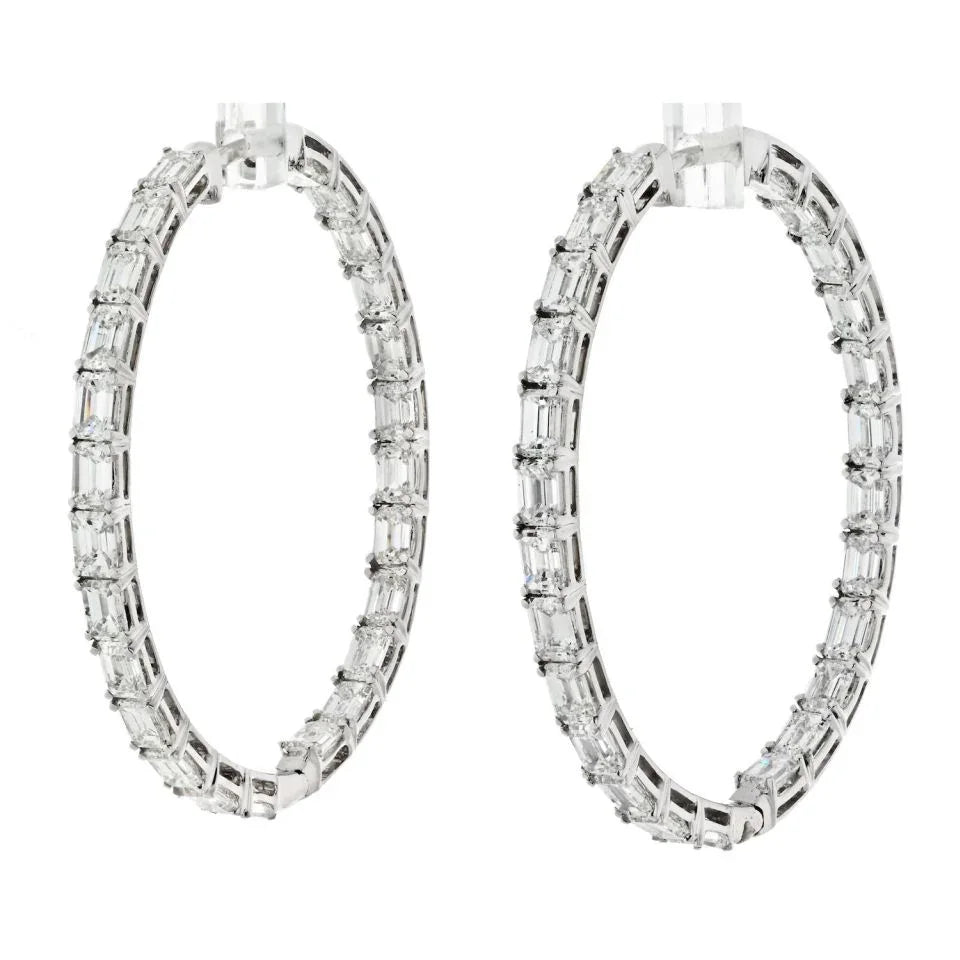 14K White Gold 7.50cttw Emerald Cut Diamond Hoop Earrings - The Back Vault