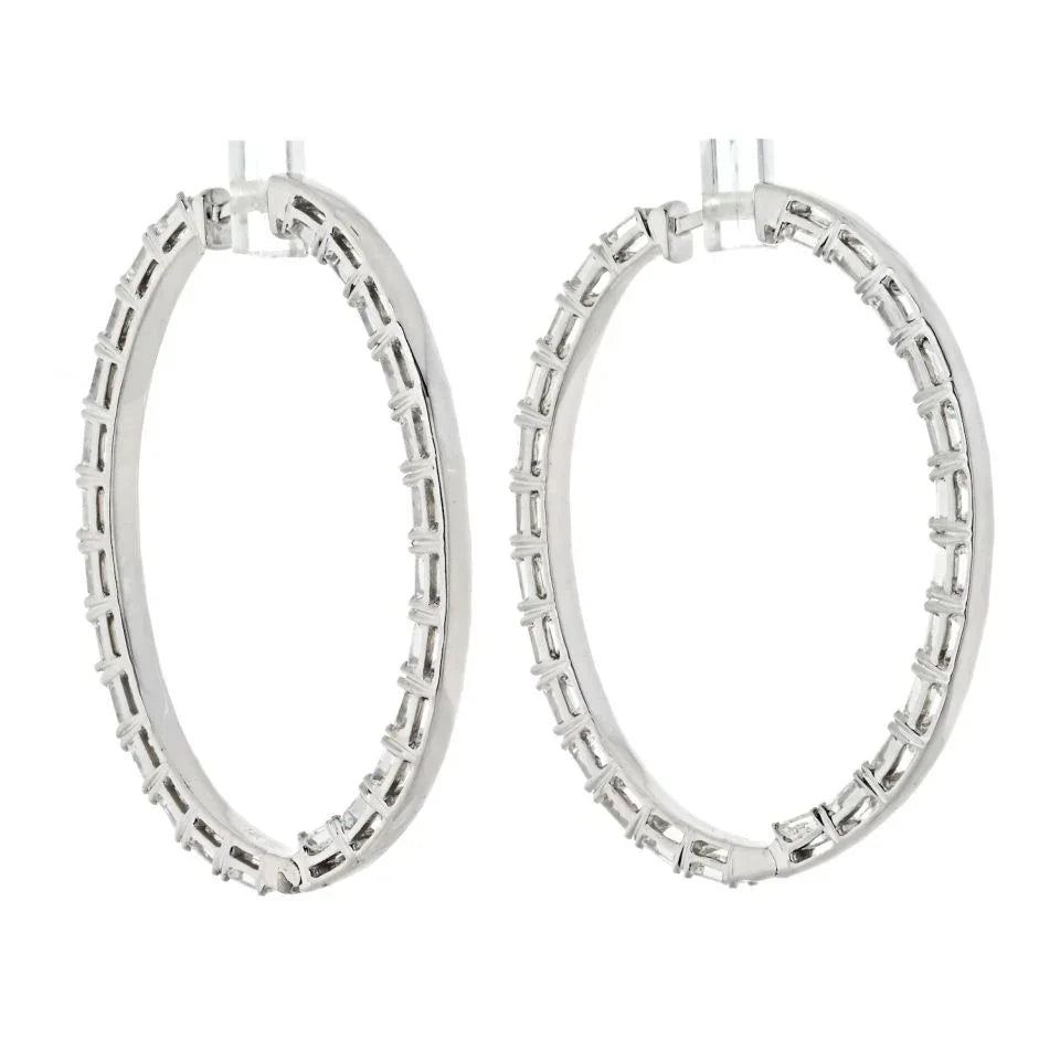 14K White Gold 7.50cttw Emerald Cut Diamond Hoop Earrings - The Back Vault