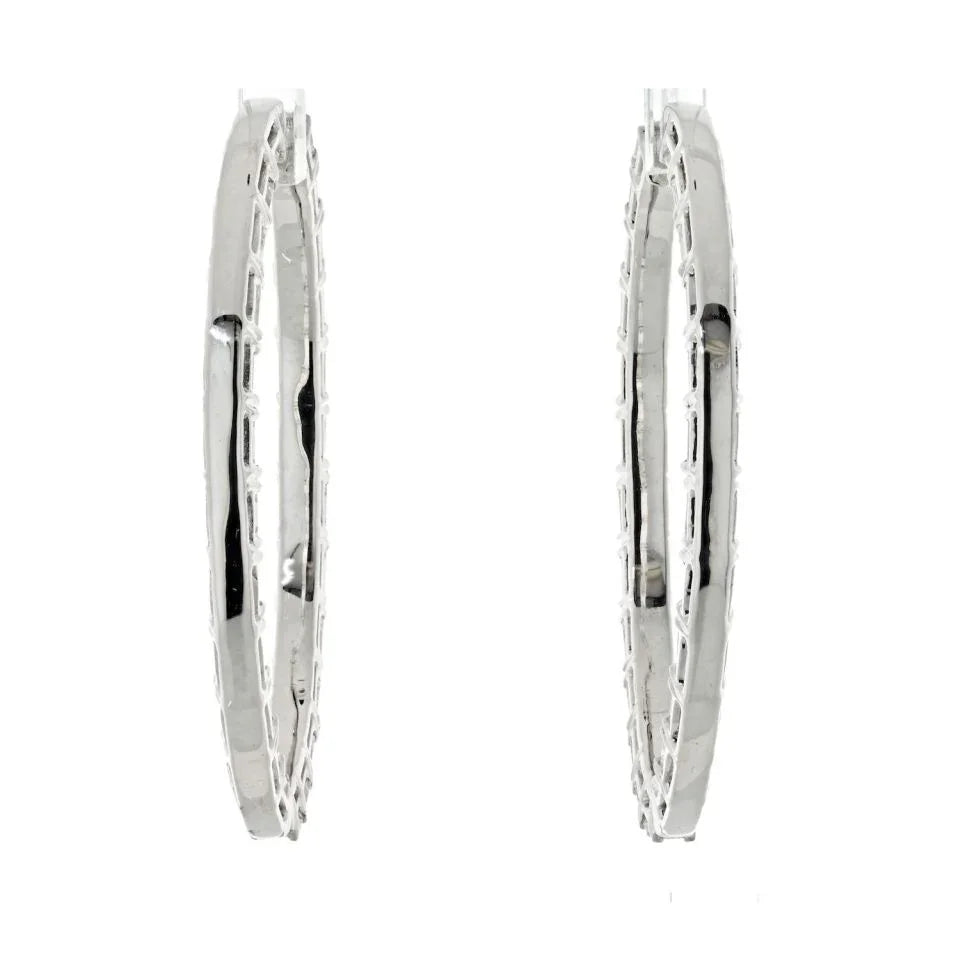 14K White Gold 7.50cttw Emerald Cut Diamond Hoop Earrings - The Back Vault