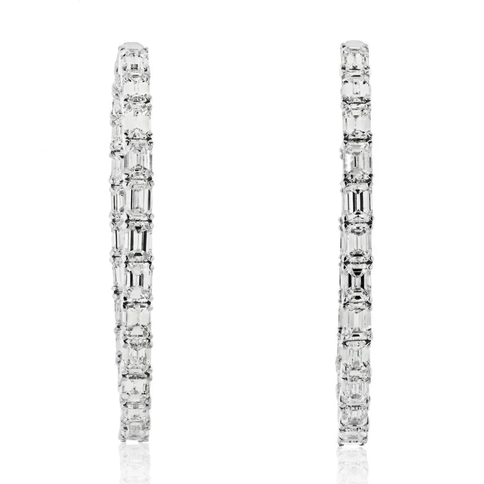 14K White Gold 7.50cttw Emerald Cut Diamond Hoop Earrings - The Back Vault