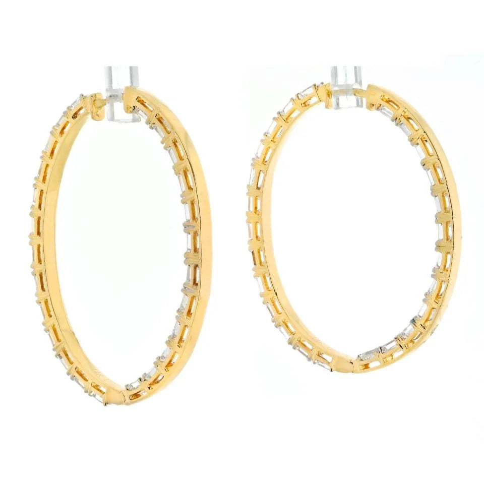 14K Yellow Gold 7.50cttw 4cm Emerald Cut Diamond Inside Out Hoop Earrings - The Back Vault
