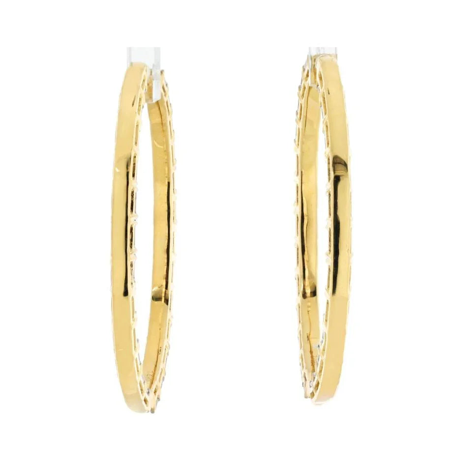 14K Yellow Gold 7.50cttw 4cm Emerald Cut Diamond Inside Out Hoop Earrings - The Back Vault