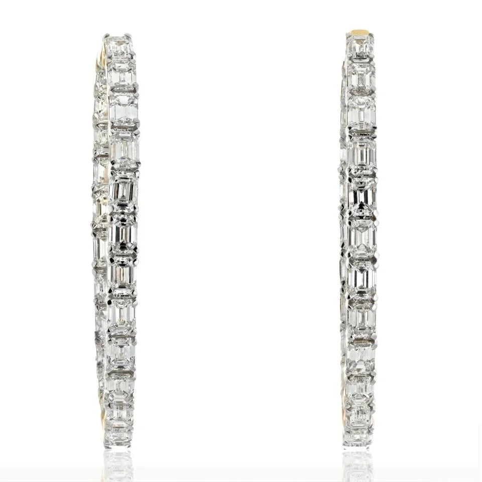 14K Yellow Gold 7.50cttw 4cm Emerald Cut Diamond Inside Out Hoop Earrings - The Back Vault