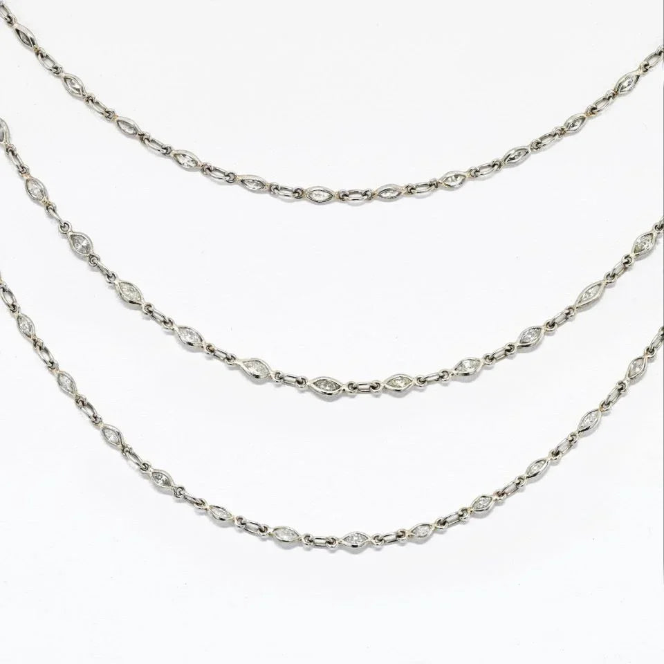 Platinum Old Cut Marquise Vintage Diamond 56 inches Diamonds by the Yard Necklace - The Back Vault