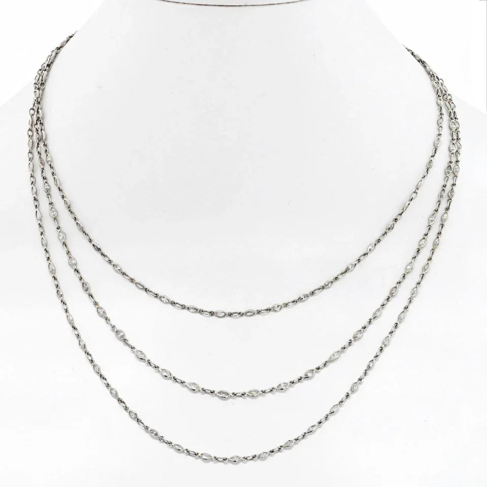 Platinum Old Cut Marquise Vintage Diamond 56 inches Diamonds by the Yard Necklace - The Back Vault