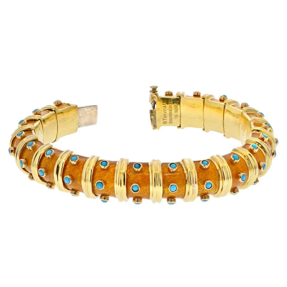 Tiffany & Co. Schlumberger Platinum & 18K Yellow Gold Coper Turquoise Bracelet - The Back Vault