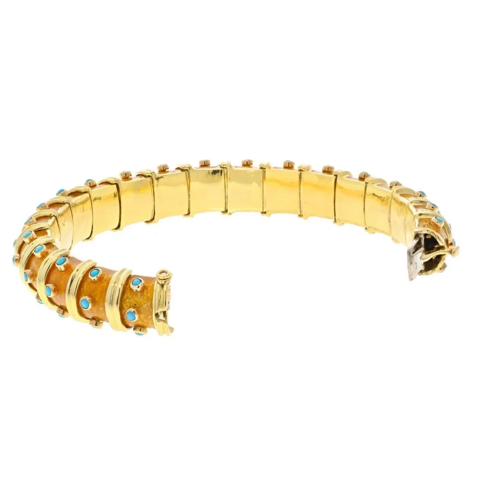Tiffany & Co. Schlumberger Platinum & 18K Yellow Gold Coper Turquoise Bracelet - The Back Vault