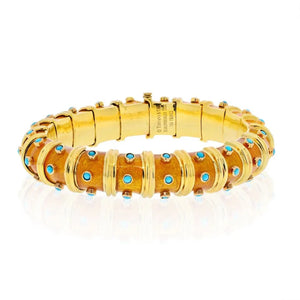 Tiffany & Co. Schlumberger Platinum & 18K Yellow Gold Coper Turquoise Bracelet