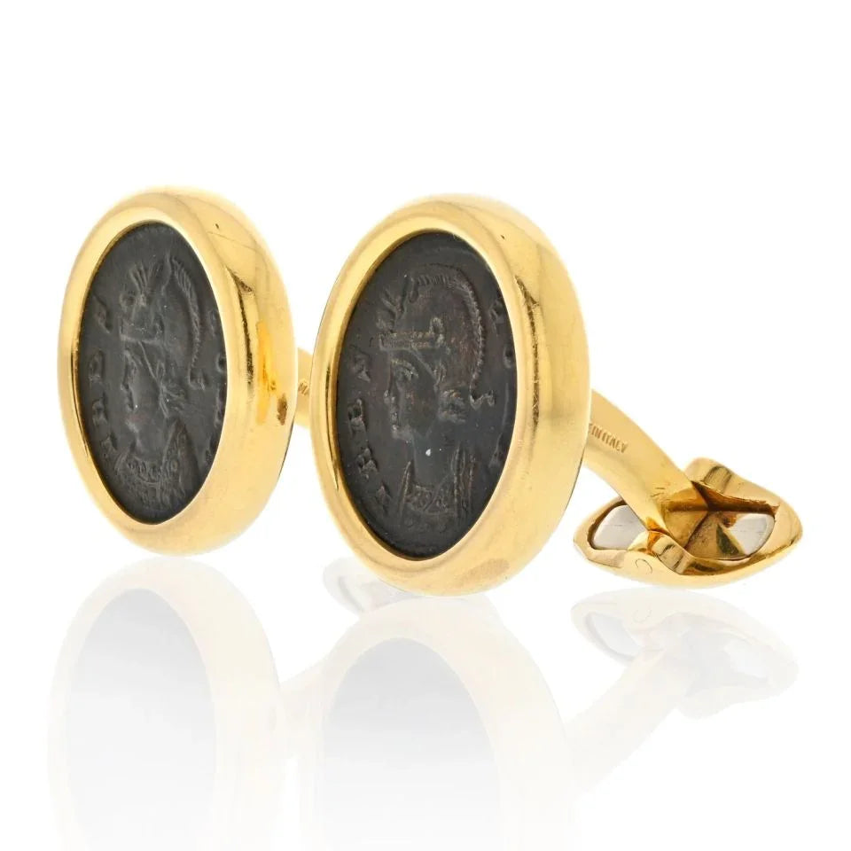 Bvlgari 18K Yellow Gold Coin Cuff Links - The Back Vault