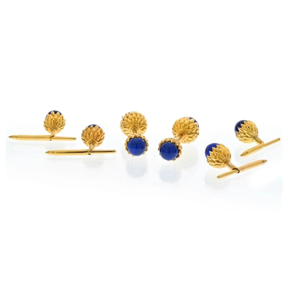 Tiffany & Co. Schlumberger 18K Yellow Gold Schlumberger Acorn Lapis Stud Set Cuff Links - The Back Vault