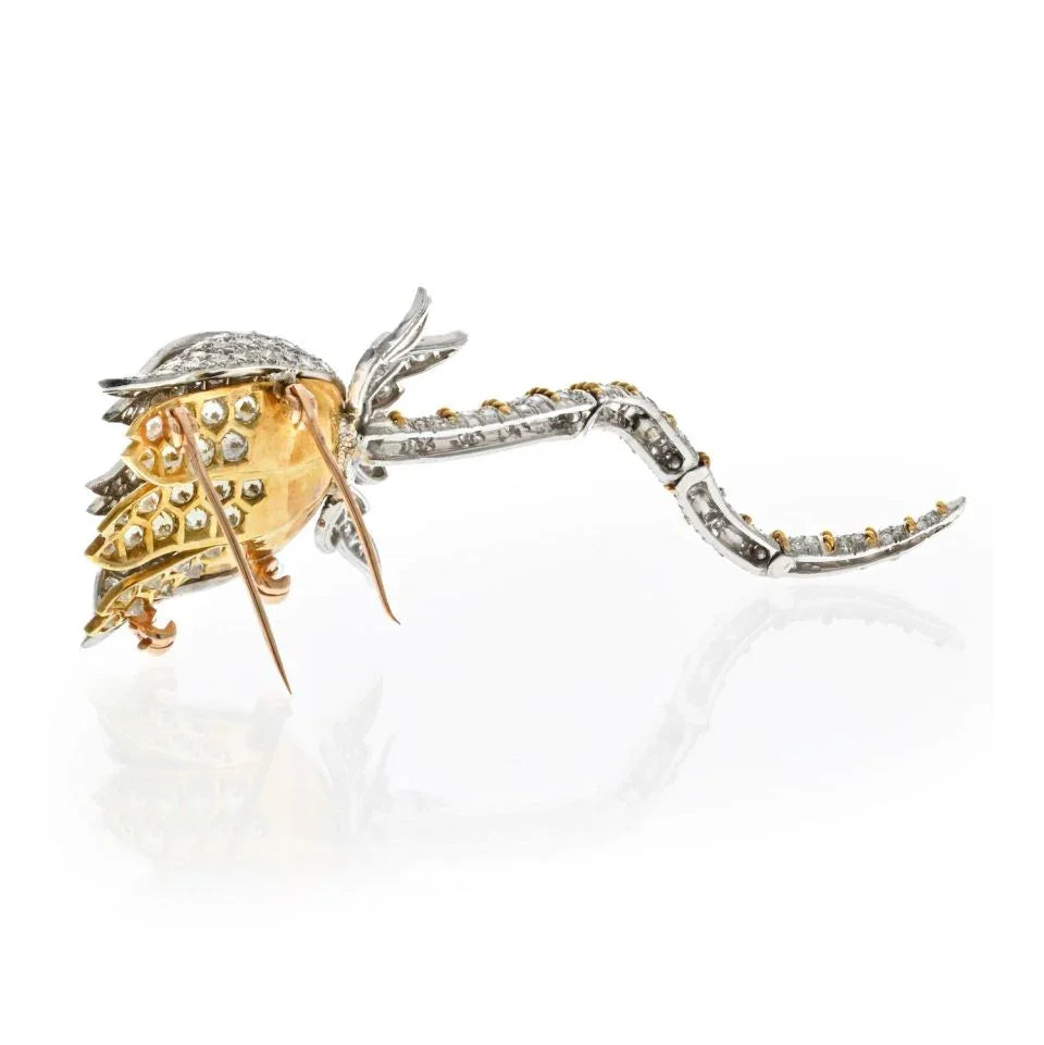 18K Two Tone Diamond Flower On A Stem Brooch - The Back Vault