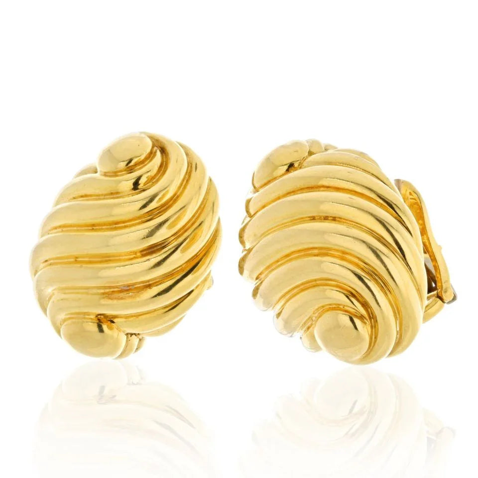 David Webb 18K Yellow Gold Fluted Swirl Earrings - The Back Vault