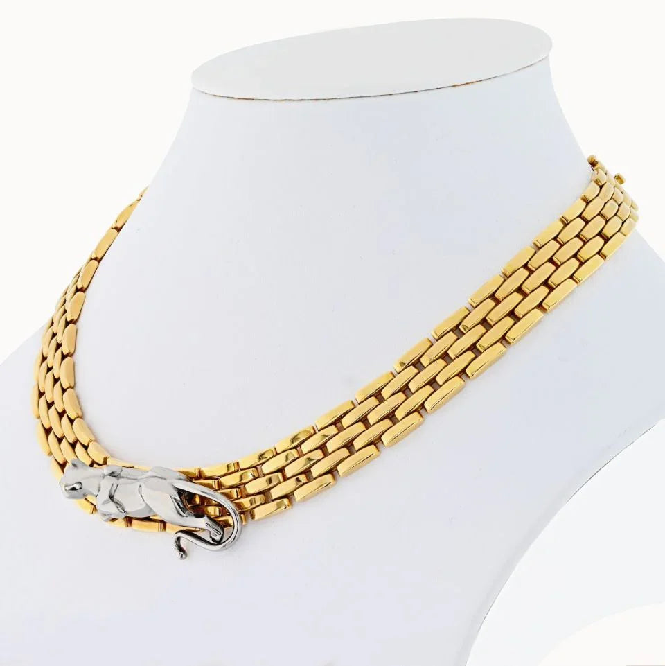 Cartier 18K Yellow Gold Maillon Hematite Panthere Necklace - The Back Vault
