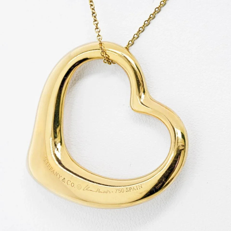 Tiffany & Co. 18K Yellow Gold Elsa Peretti Open Heart Pendant On A Chain Necklace - The Back Vault